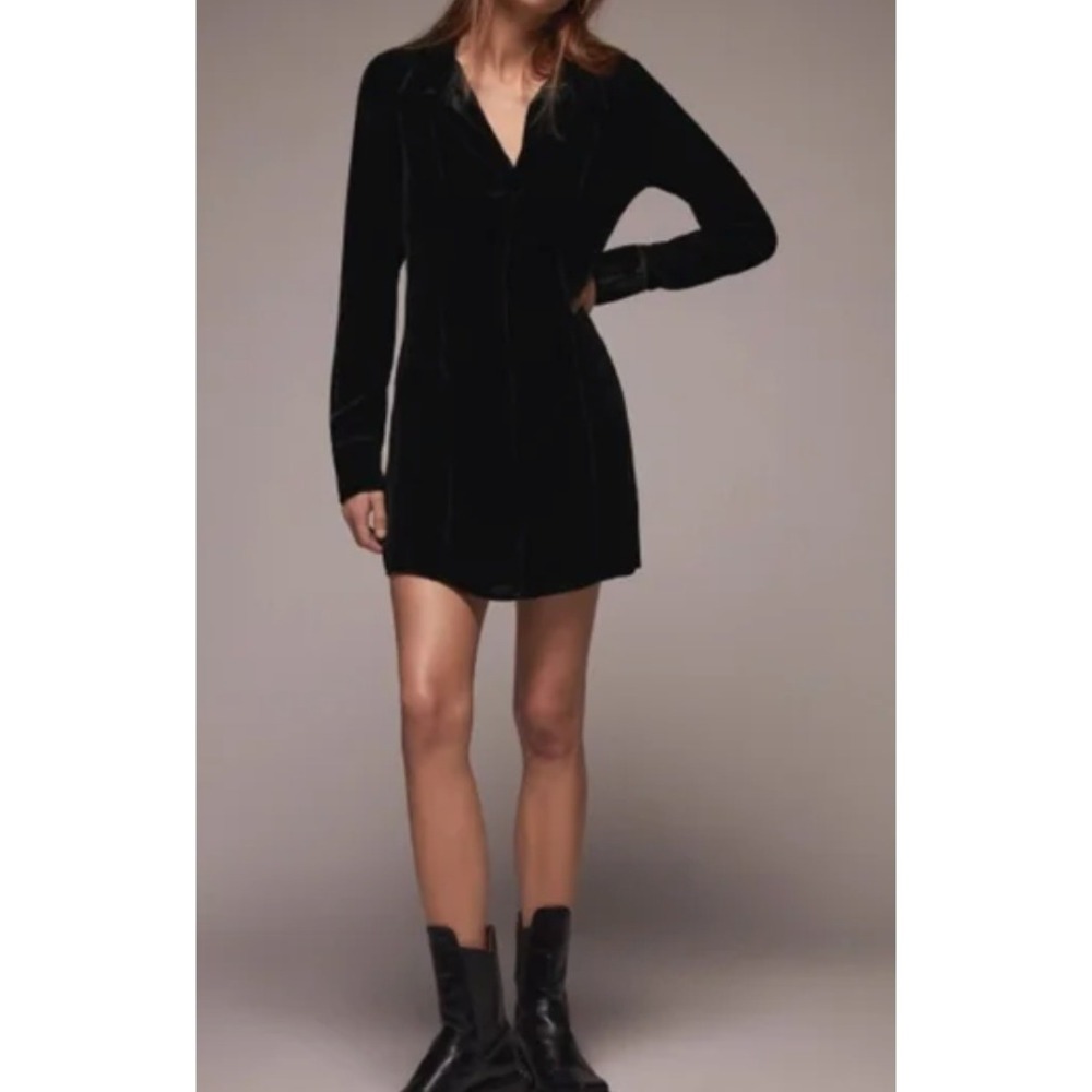 Zara‎ XS Black Velvet Mini Dress Long Sleeve Holiday Party Cocktail Goth Skater